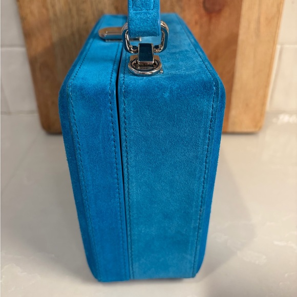 👜💙 Brandon Blackwood Suede Aqua Blue Kendrick Trunk NWT - Picture 9 of 12